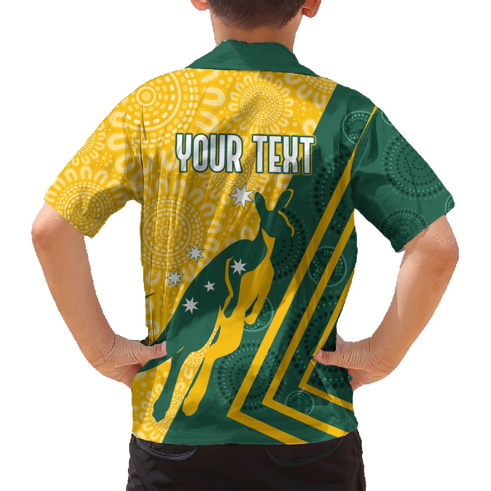 Personalised Australia Socceroos Indigenous Hawaiian Shirt Green & Gold - Vibe Hoodie Shop