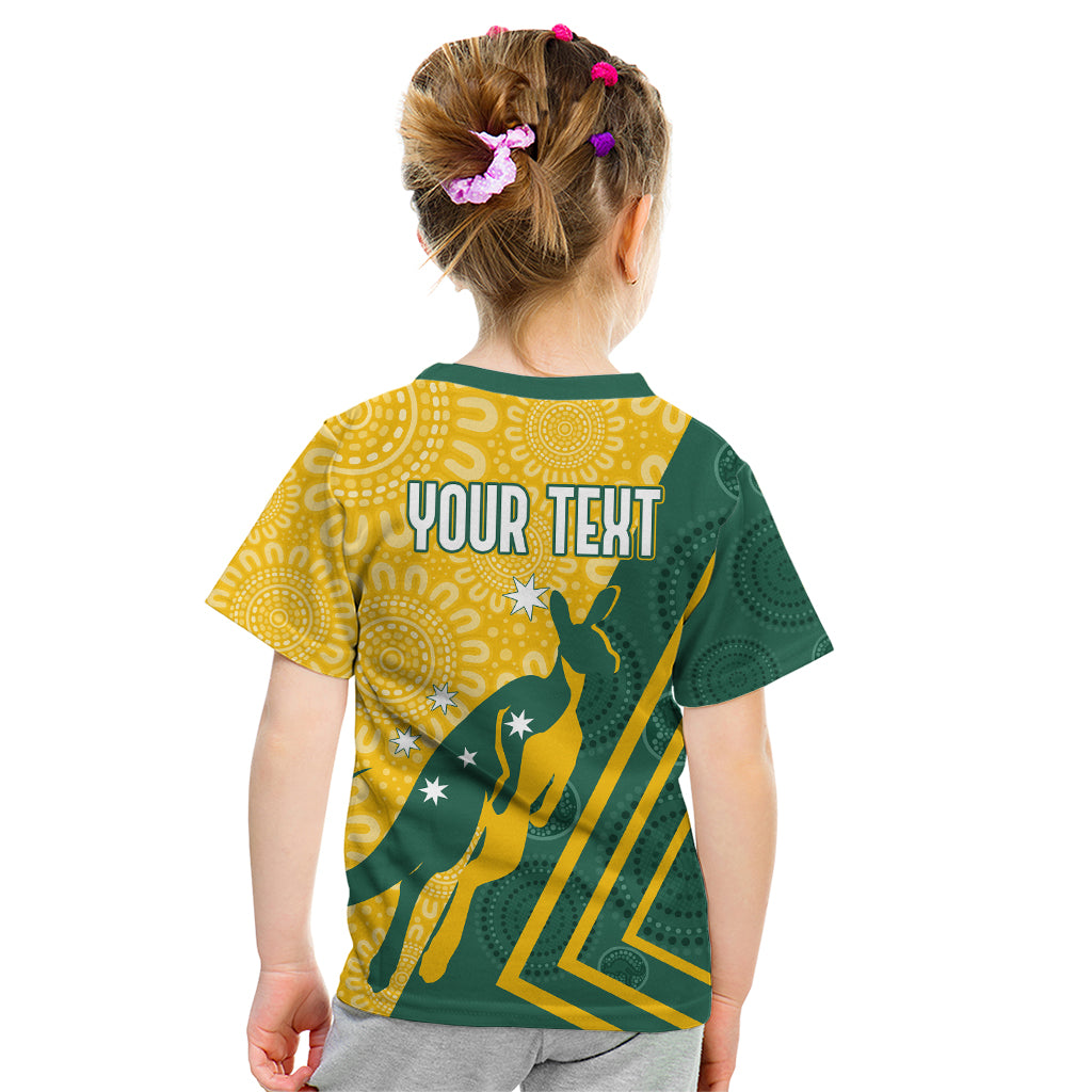 Personalised Australia Socceroos Indigenous Kid T Shirt Green & Gold - Vibe Hoodie Shop