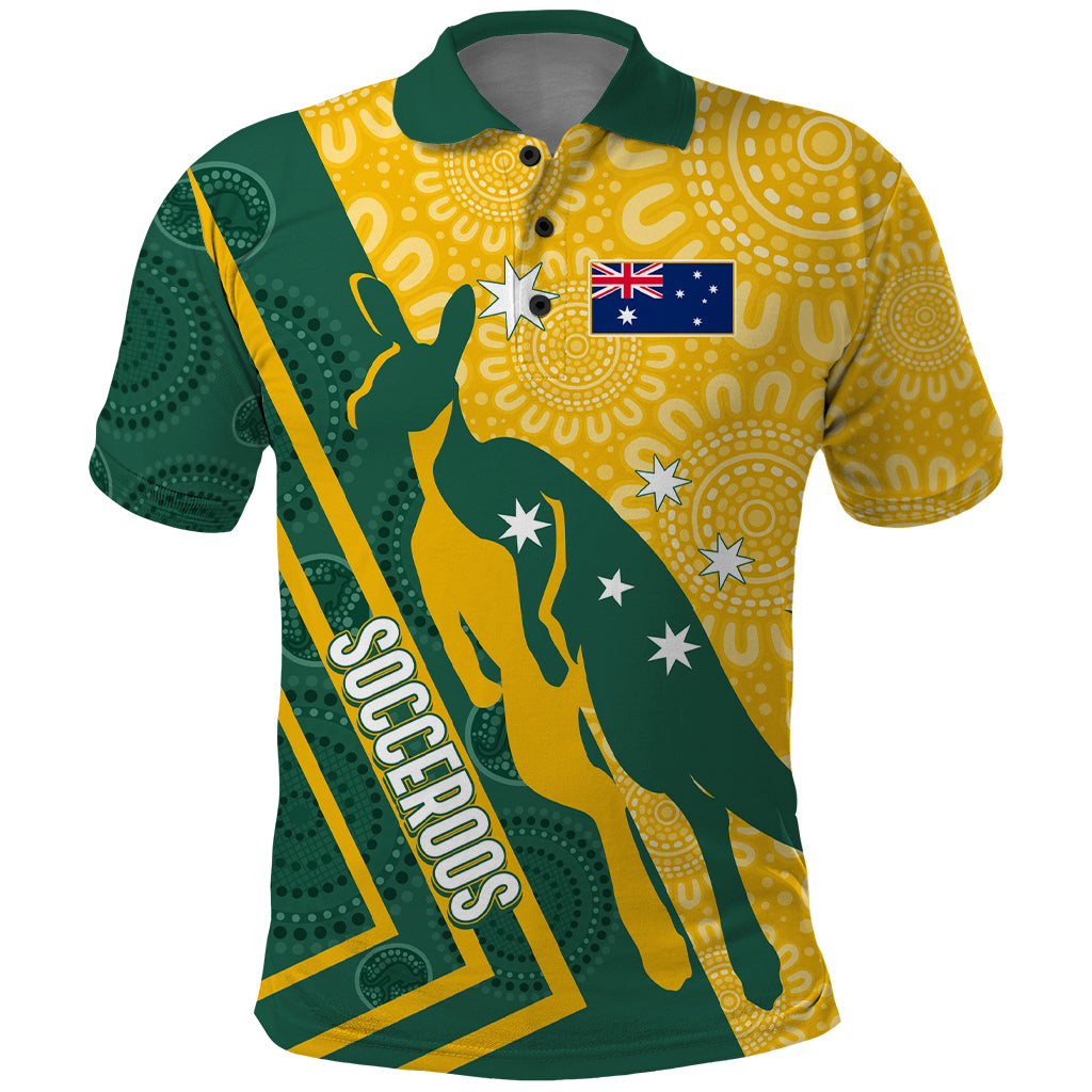 Personalised Australia Socceroos Indigenous Polo Shirt Green & Gold - Vibe Hoodie Shop