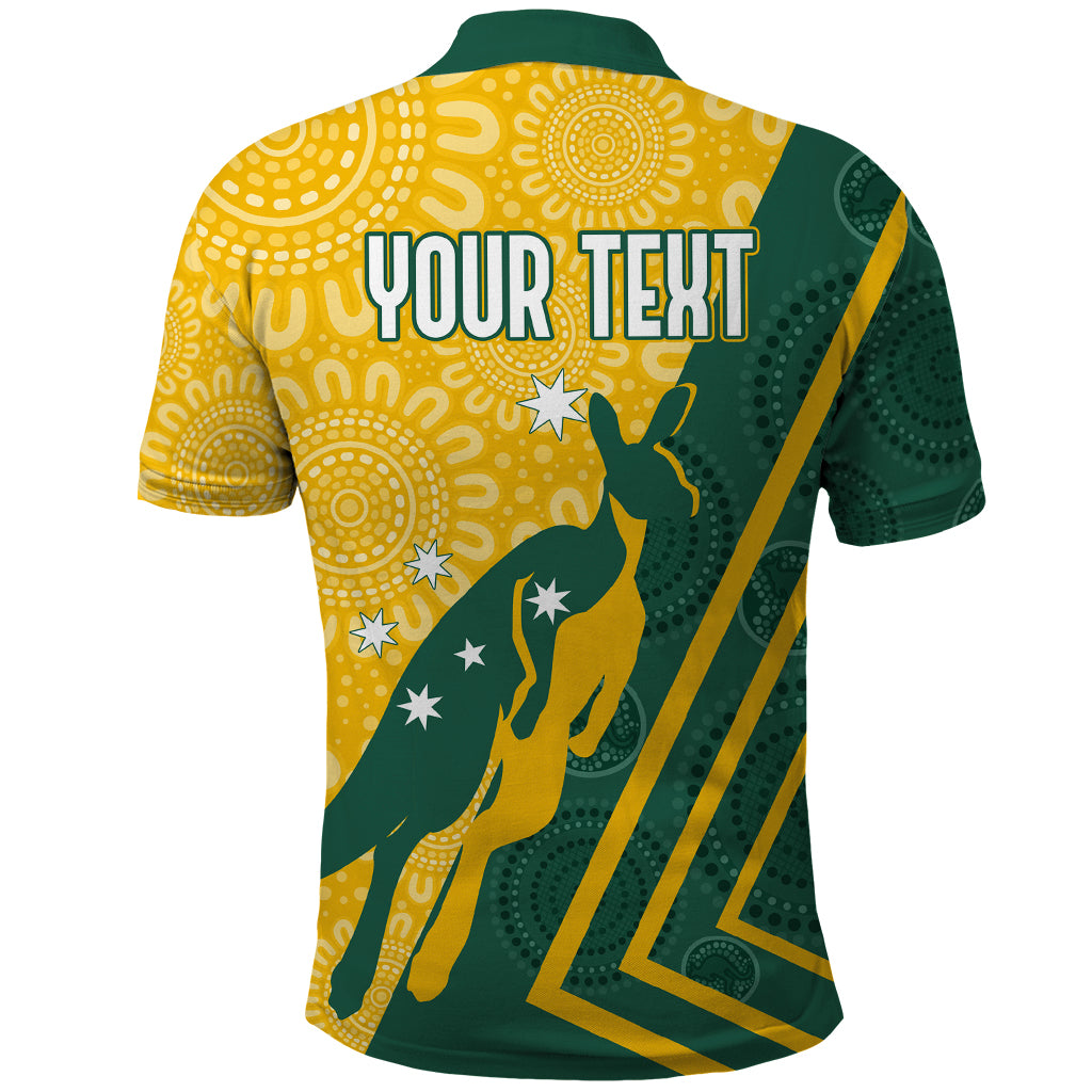 Personalised Australia Socceroos Indigenous Polo Shirt Green & Gold - Vibe Hoodie Shop