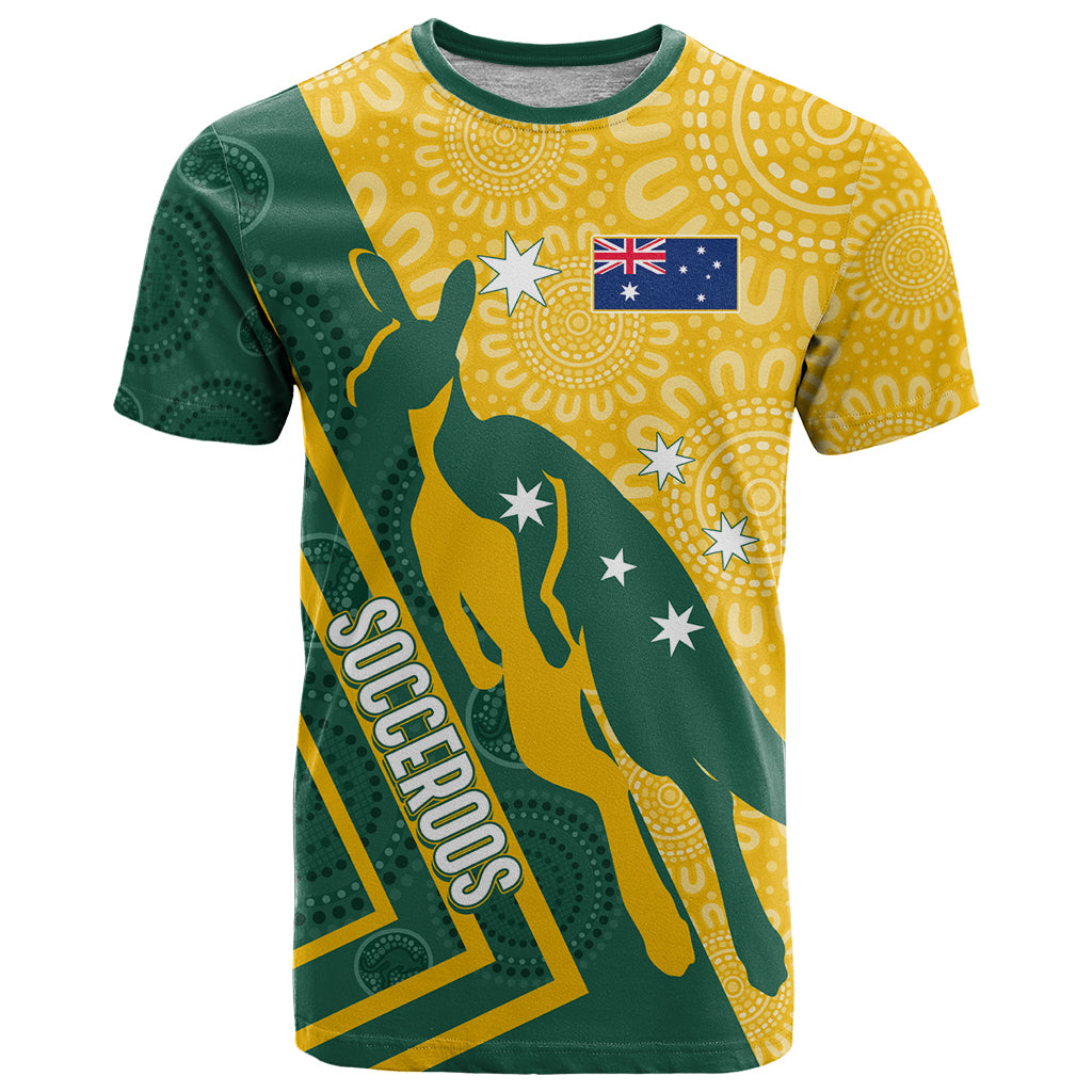 Personalised Australia Socceroos Indigenous T Shirt Green & Gold - Vibe Hoodie Shop