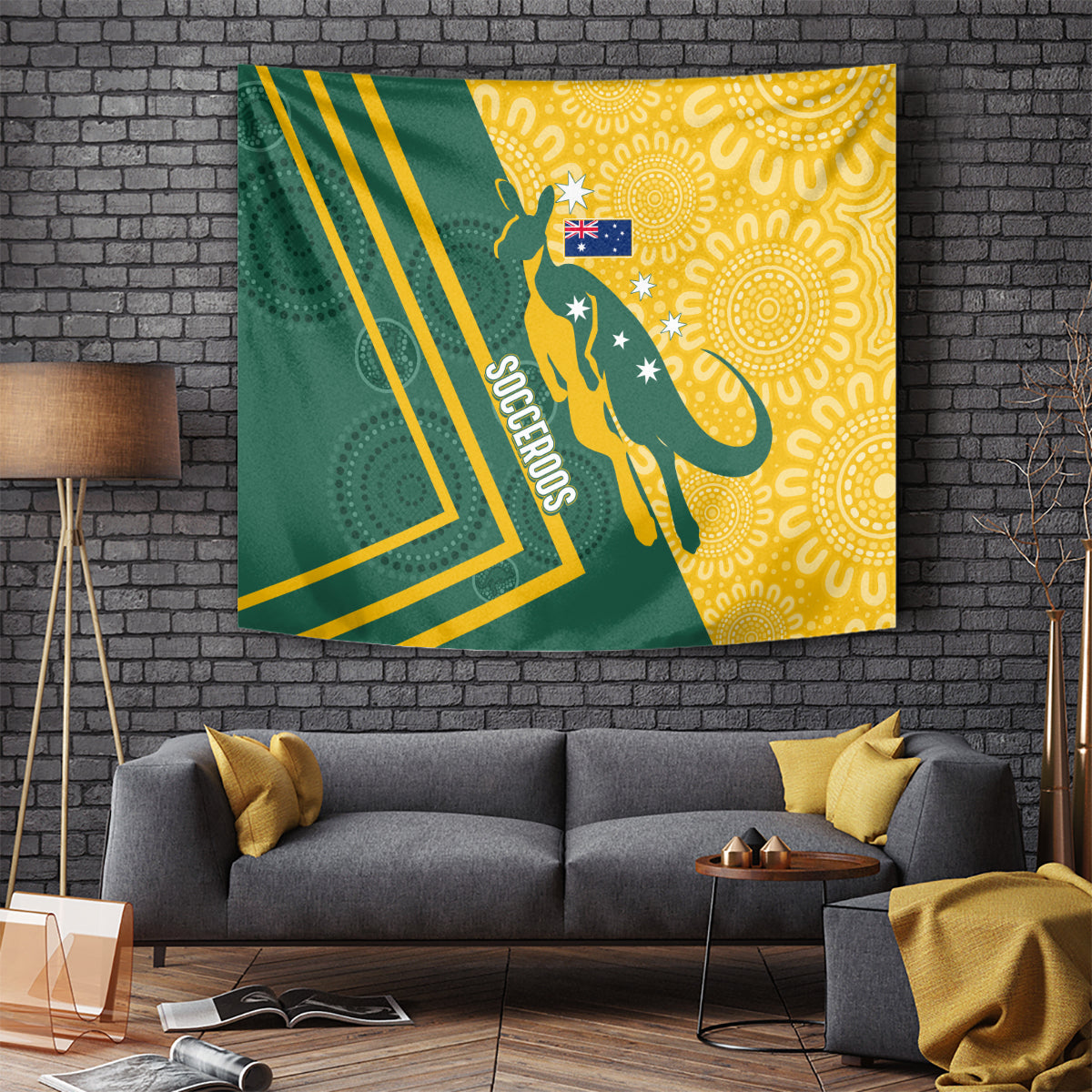 Australia Socceroos Indigenous Tapestry Green & Gold - Vibe Hoodie Shop