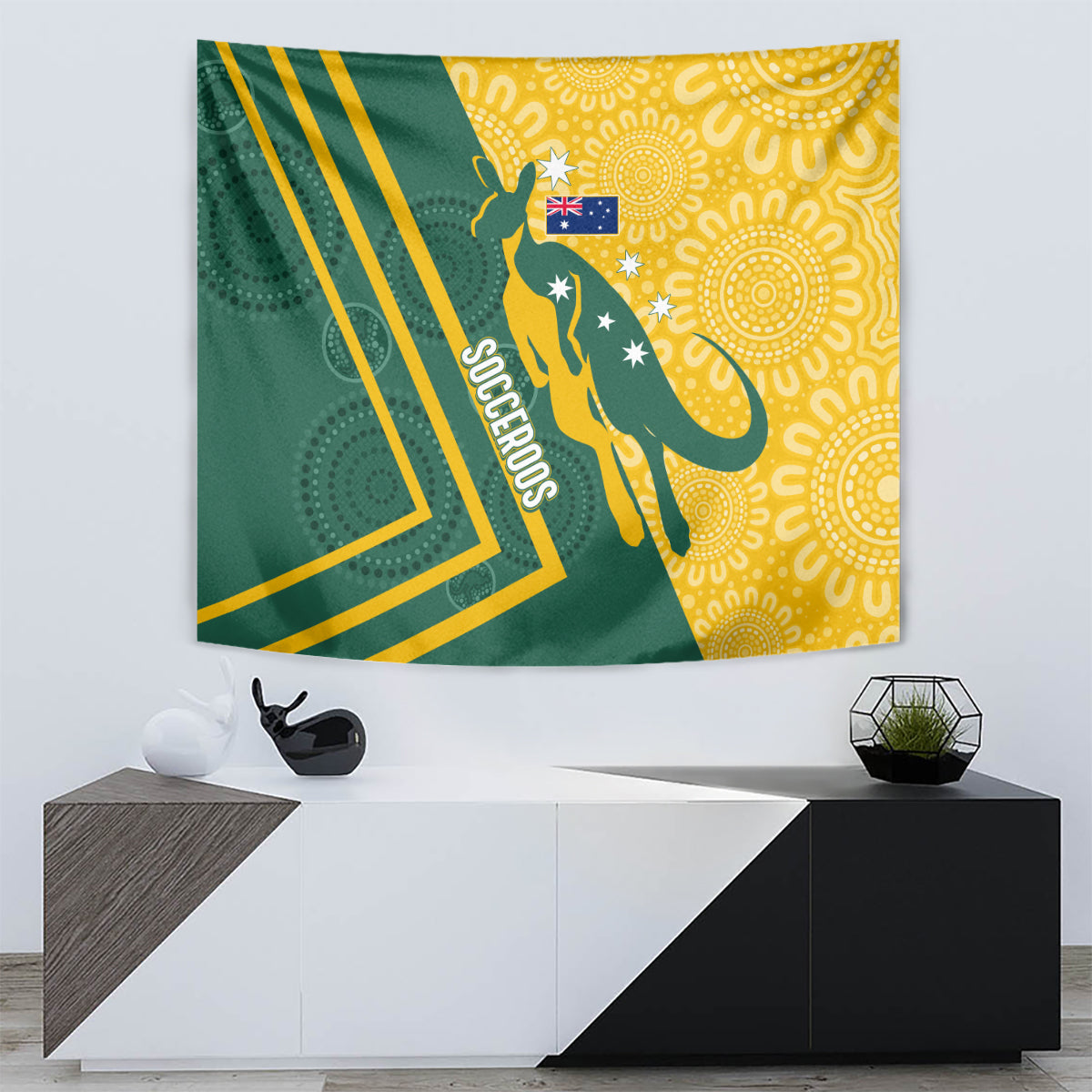 Australia Socceroos Indigenous Tapestry Green & Gold - Vibe Hoodie Shop