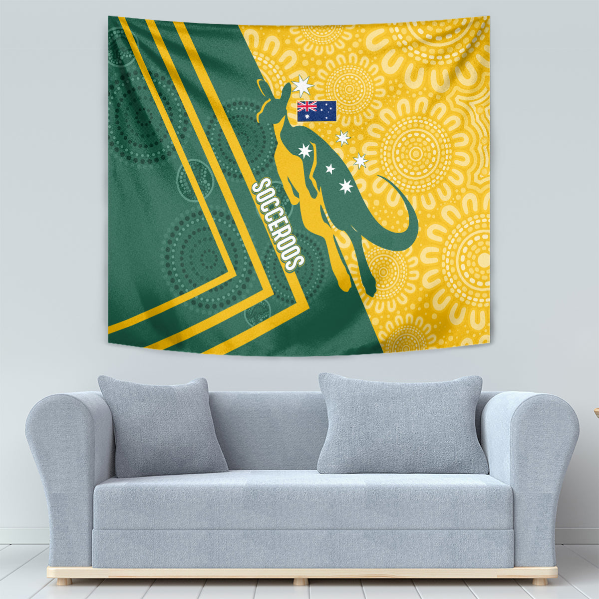 Australia Socceroos Indigenous Tapestry Green & Gold - Vibe Hoodie Shop