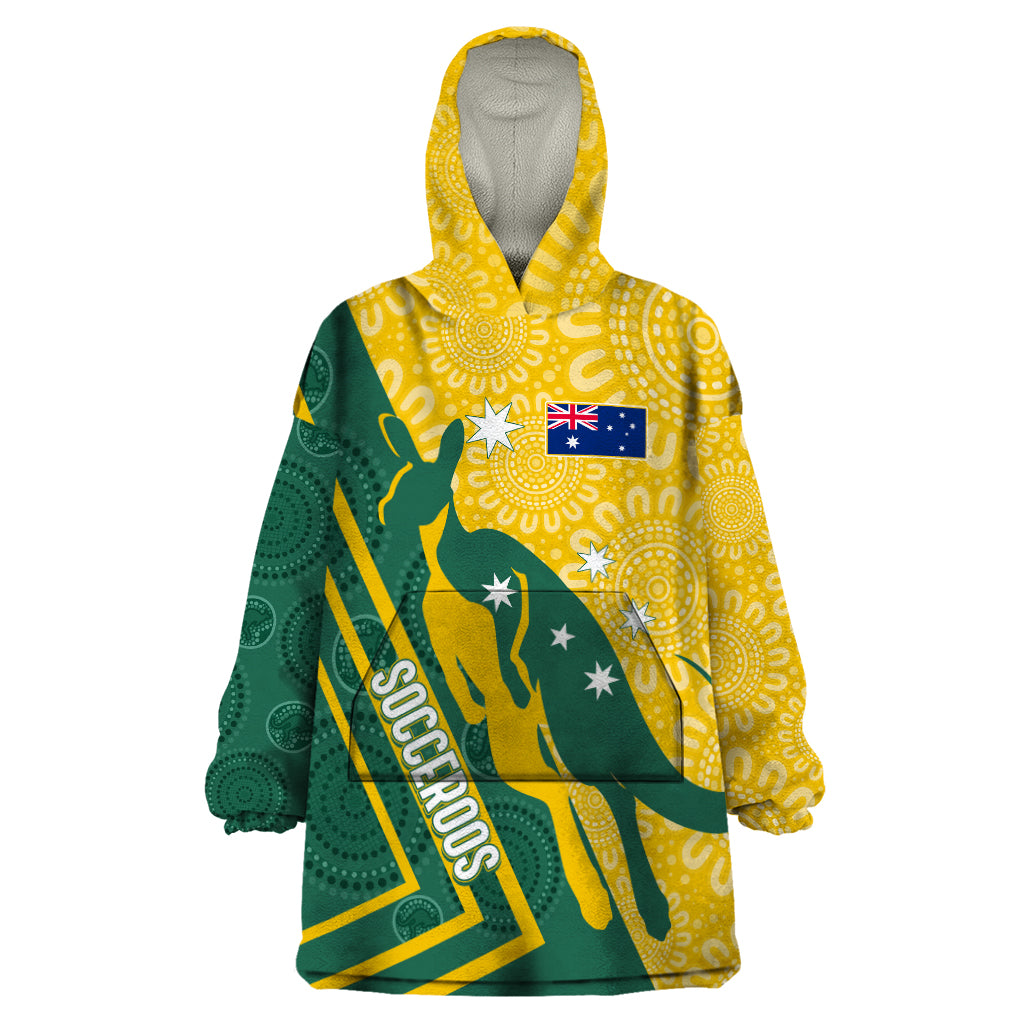 Personalised Australia Socceroos Indigenous Wearable Blanket Hoodie Green & Gold - Vibe Hoodie Shop