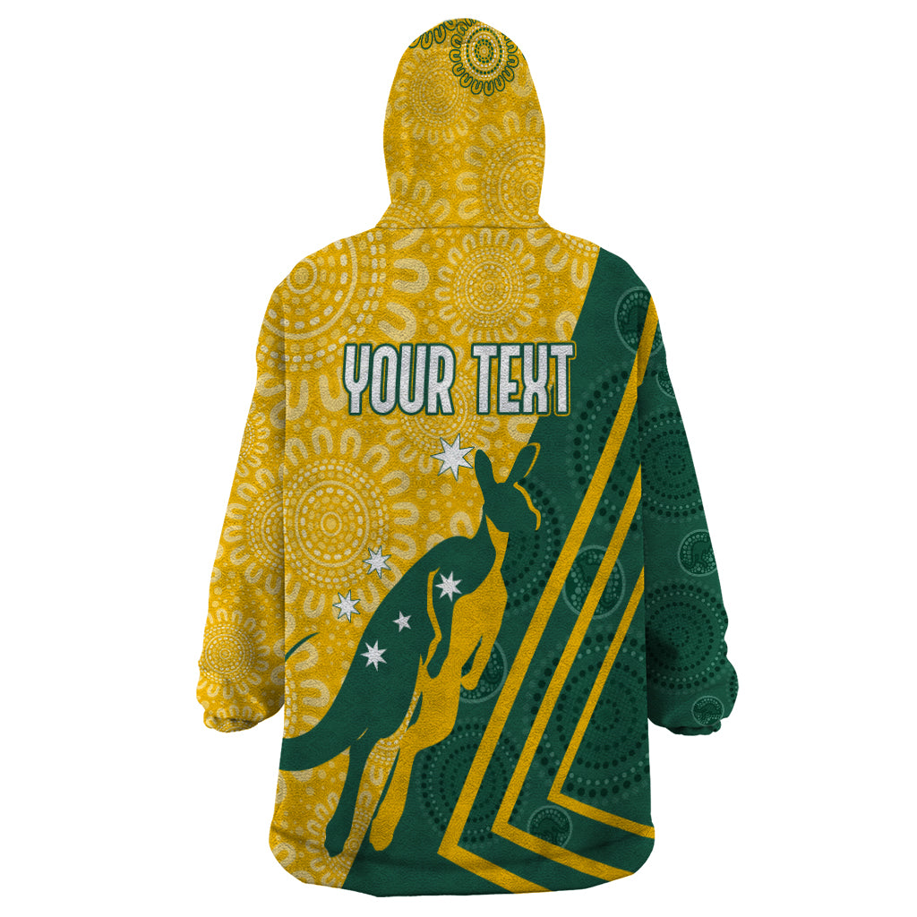 Personalised Australia Socceroos Indigenous Wearable Blanket Hoodie Green & Gold - Vibe Hoodie Shop