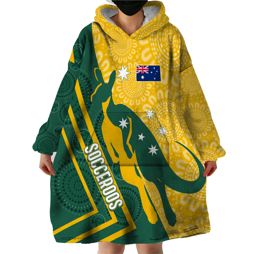 Personalised Australia Socceroos Indigenous Wearable Blanket Hoodie Green & Gold - Vibe Hoodie Shop