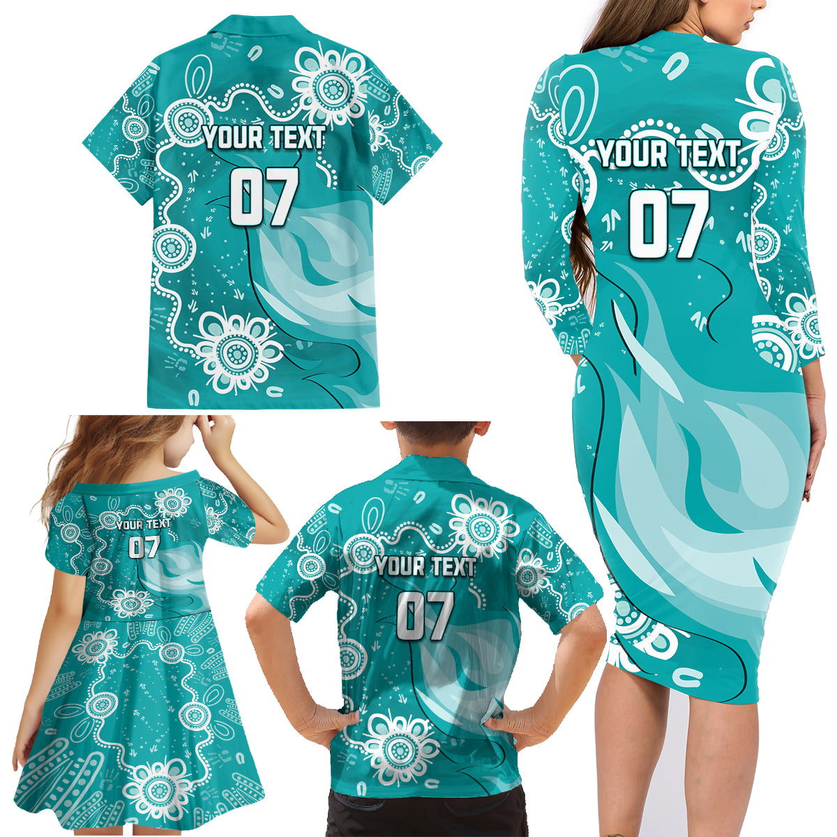 custom-brisbane-cricket-indigenous-family-matching-long-sleeve-bodycon-dress-and-hawaiian-shirt-feel-the-heat