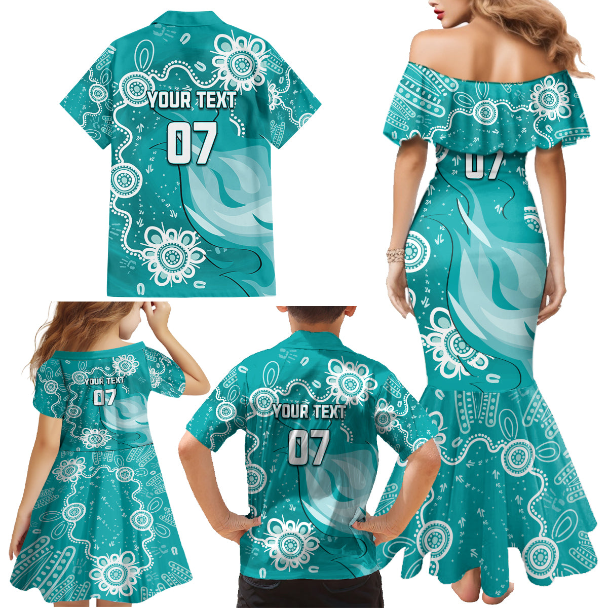 custom-brisbane-cricket-indigenous-family-matching-mermaid-dress-and-hawaiian-shirt-feel-the-heat