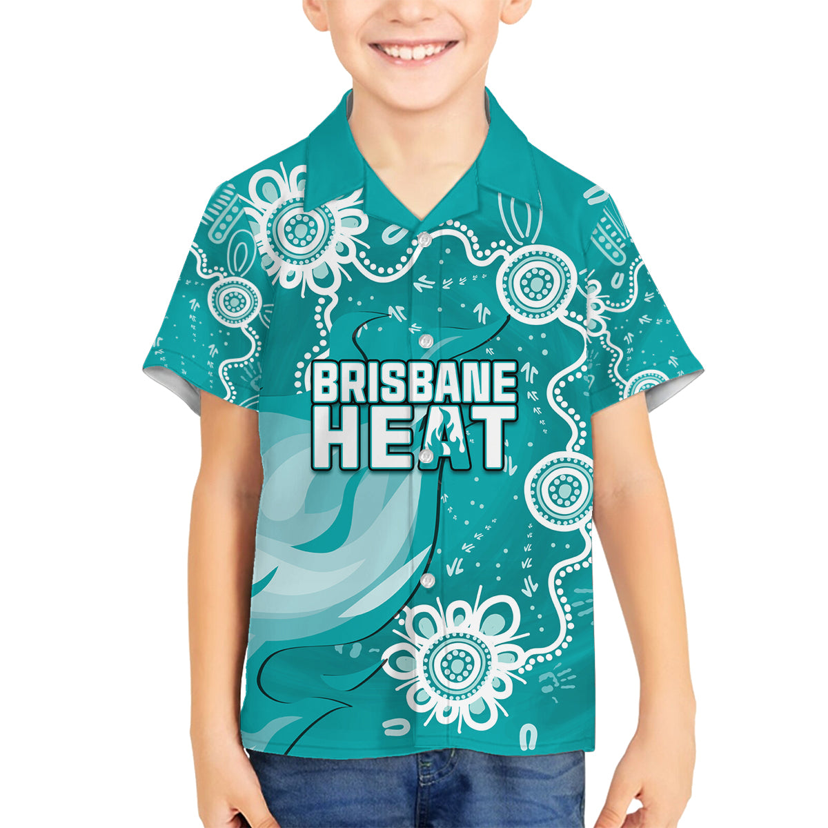 custom-brisbane-cricket-indigenous-family-matching-off-shoulder-long-sleeve-dress-and-hawaiian-shirt-feel-the-heat