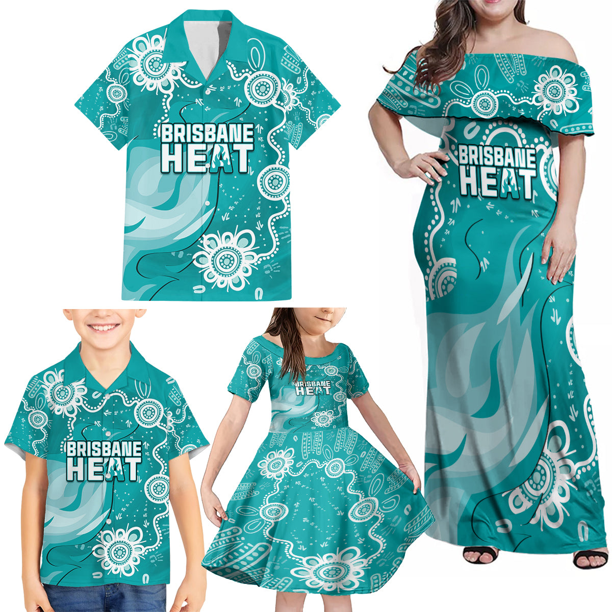 custom-brisbane-cricket-indigenous-family-matching-off-shoulder-maxi-dress-and-hawaiian-shirt-feel-the-heat