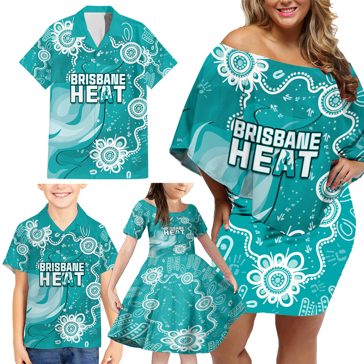 custom-brisbane-cricket-indigenous-family-matching-off-shoulder-short-dress-and-hawaiian-shirt-feel-the-heat