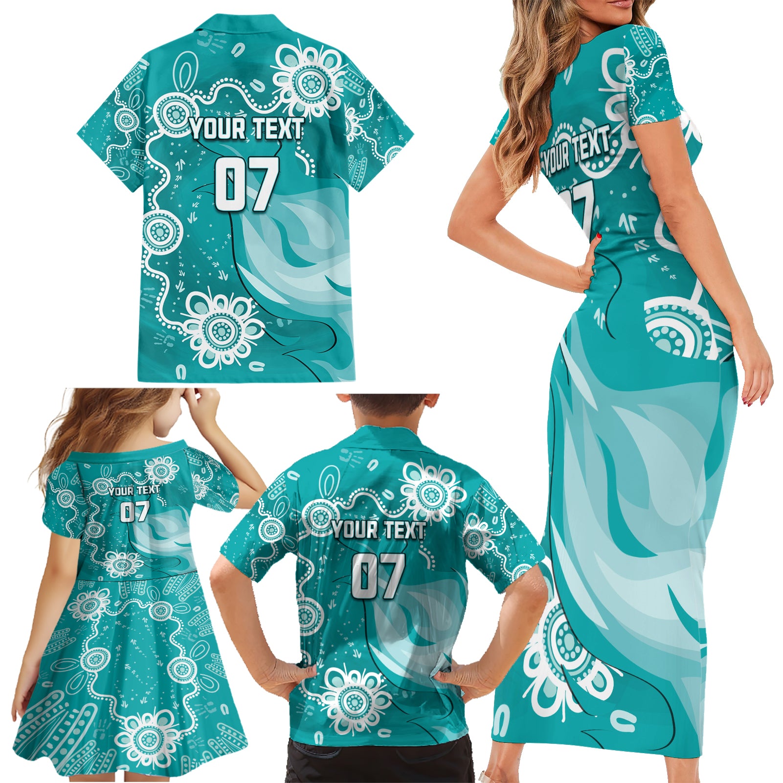 custom-brisbane-cricket-indigenous-family-matching-short-sleeve-bodycon-dress-and-hawaiian-shirt-feel-the-heat