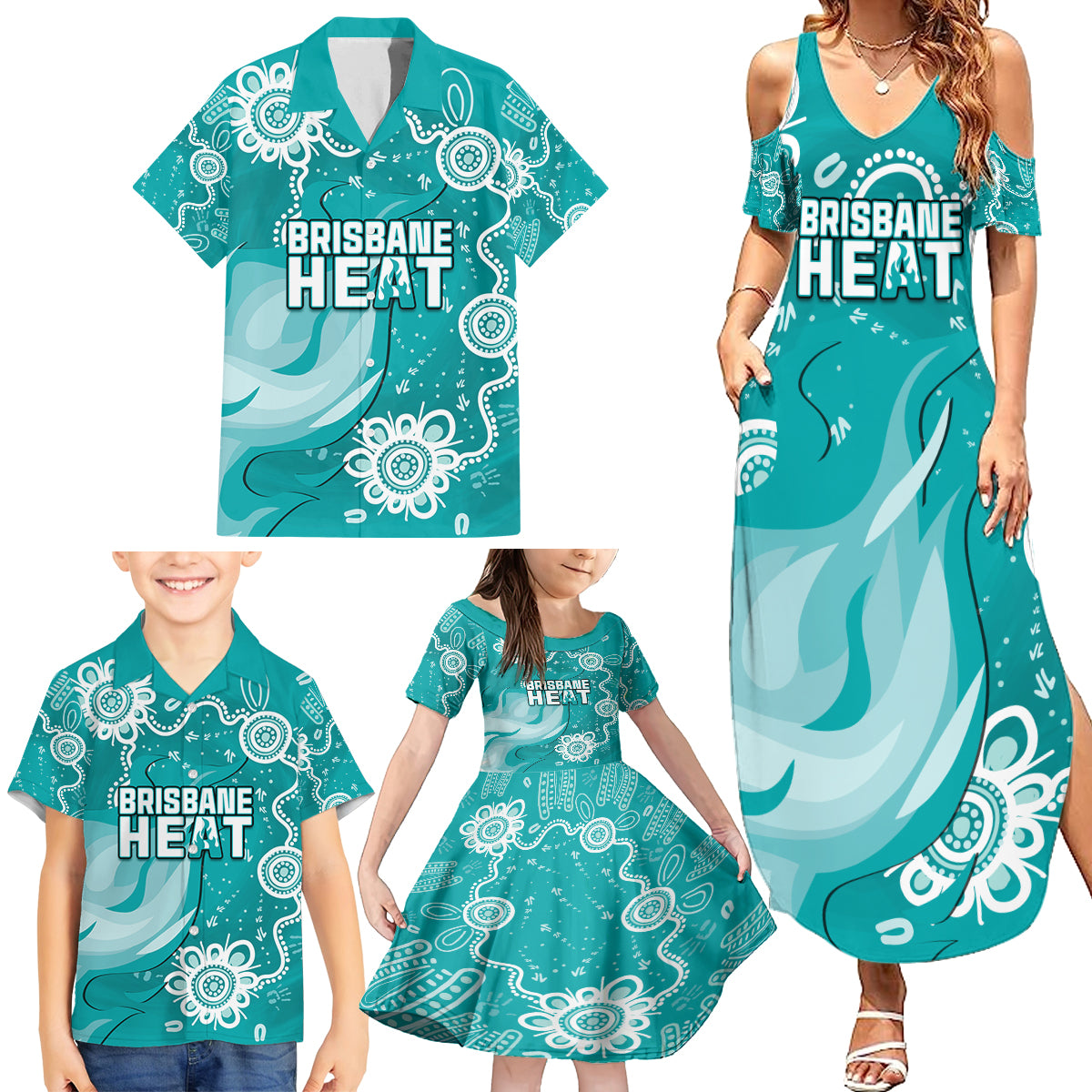 custom-brisbane-cricket-indigenous-family-matching-summer-maxi-dress-and-hawaiian-shirt-feel-the-heat