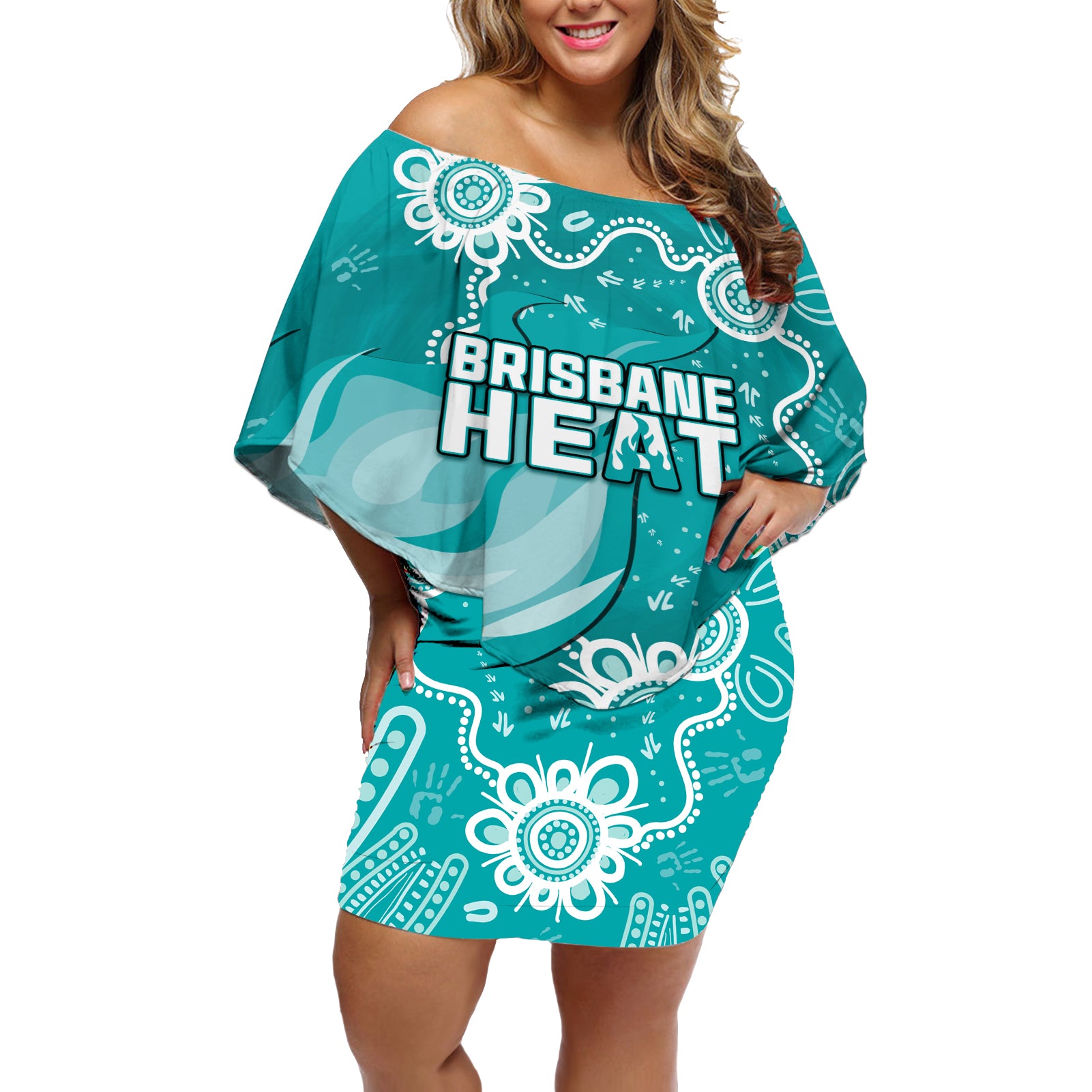 custom-brisbane-cricket-indigenous-off-shoulder-short-dress-feel-the-heat