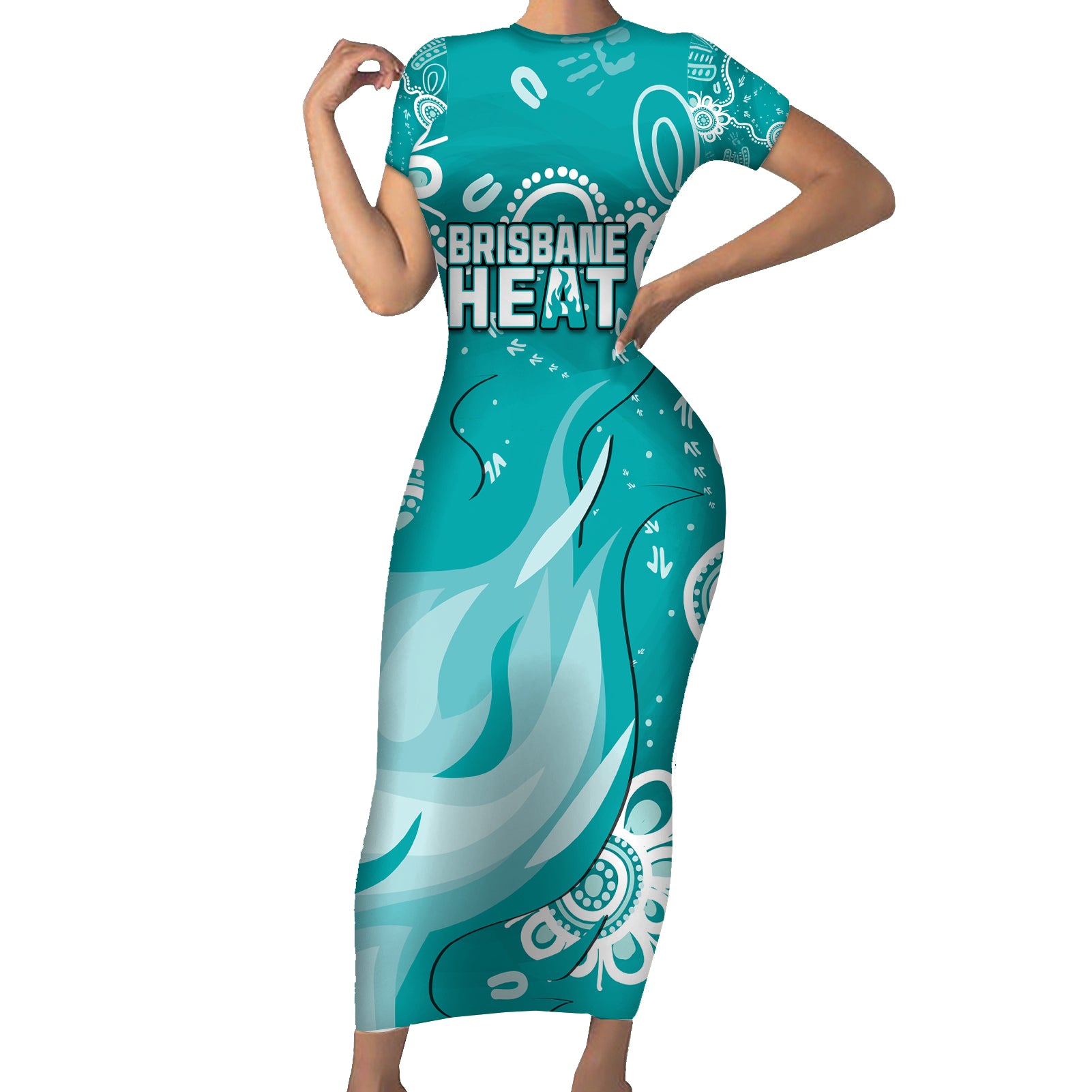 custom-brisbane-cricket-indigenous-short-sleeve-bodycon-dress-feel-the-heat