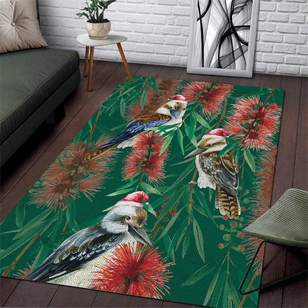 Australia Christmas Area Rug Kookaburra Santa on Callistemon - Forest Green - Vibe Hoodie Shop