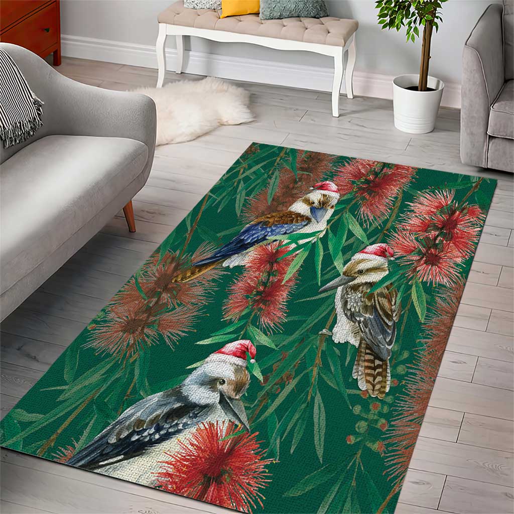 Australia Christmas Area Rug Kookaburra Santa on Callistemon - Forest Green - Vibe Hoodie Shop