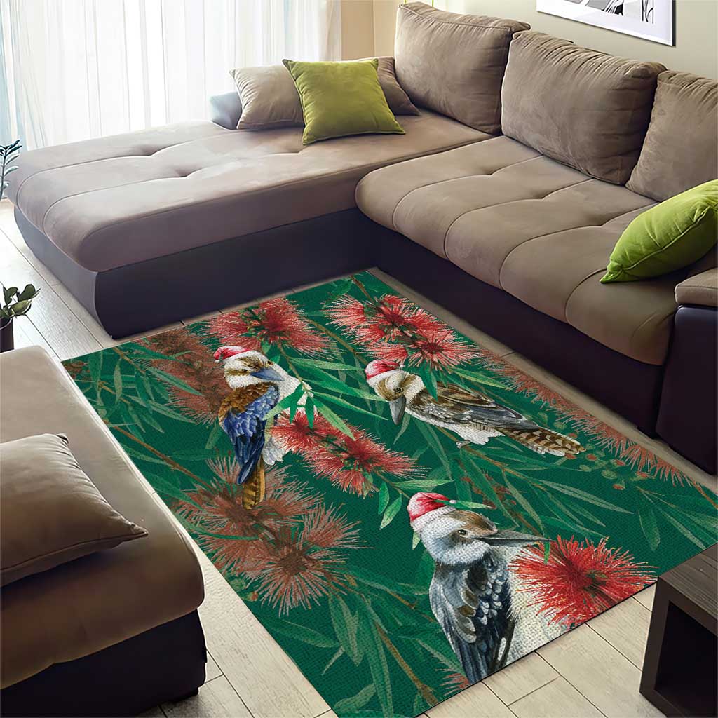 Australia Christmas Area Rug Kookaburra Santa on Callistemon - Forest Green - Vibe Hoodie Shop