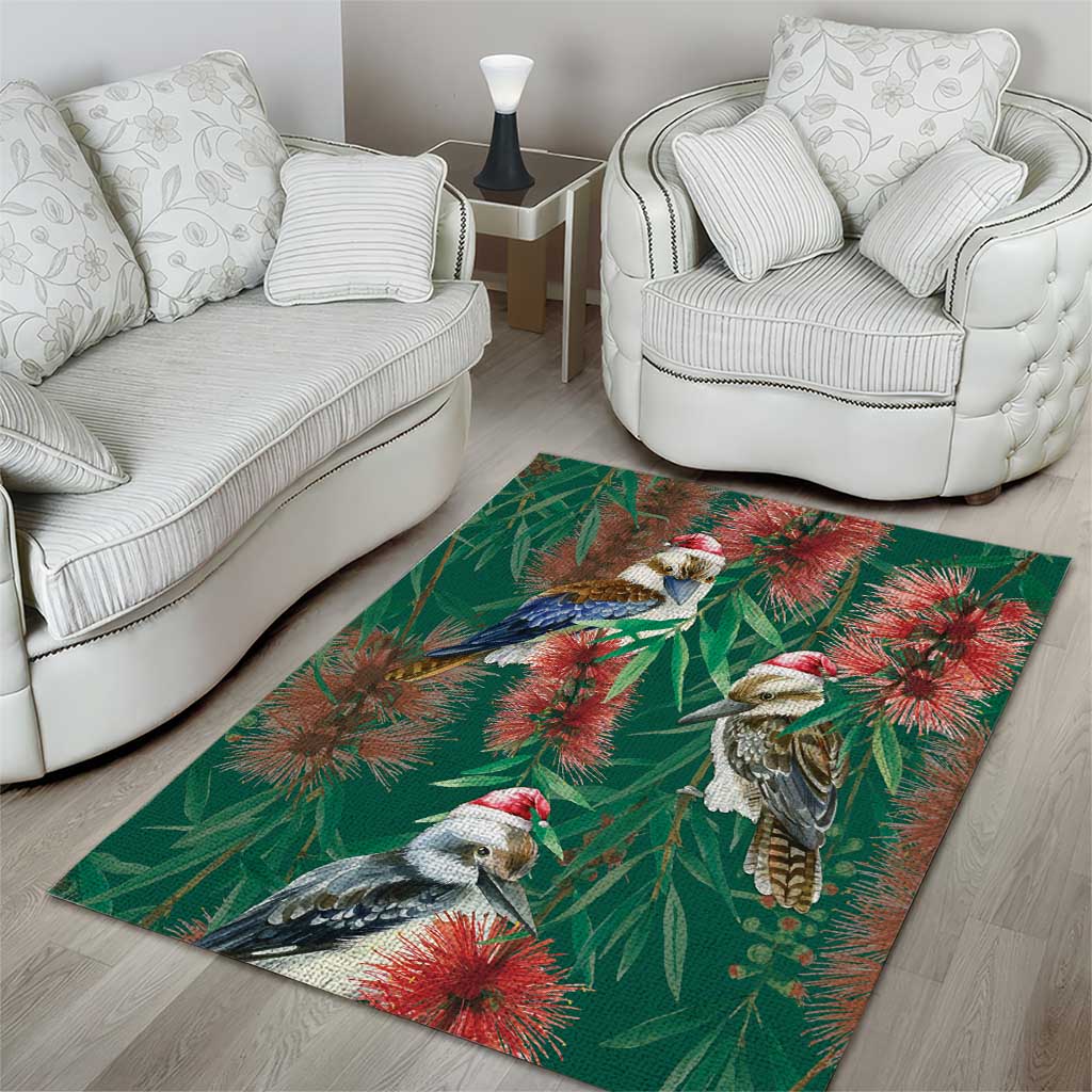 Australia Christmas Area Rug Kookaburra Santa on Callistemon - Forest Green - Vibe Hoodie Shop