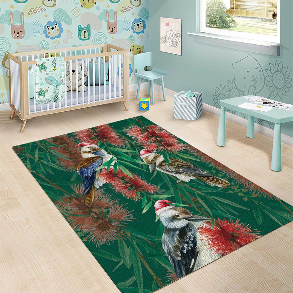 Australia Christmas Area Rug Kookaburra Santa on Callistemon - Forest Green - Vibe Hoodie Shop