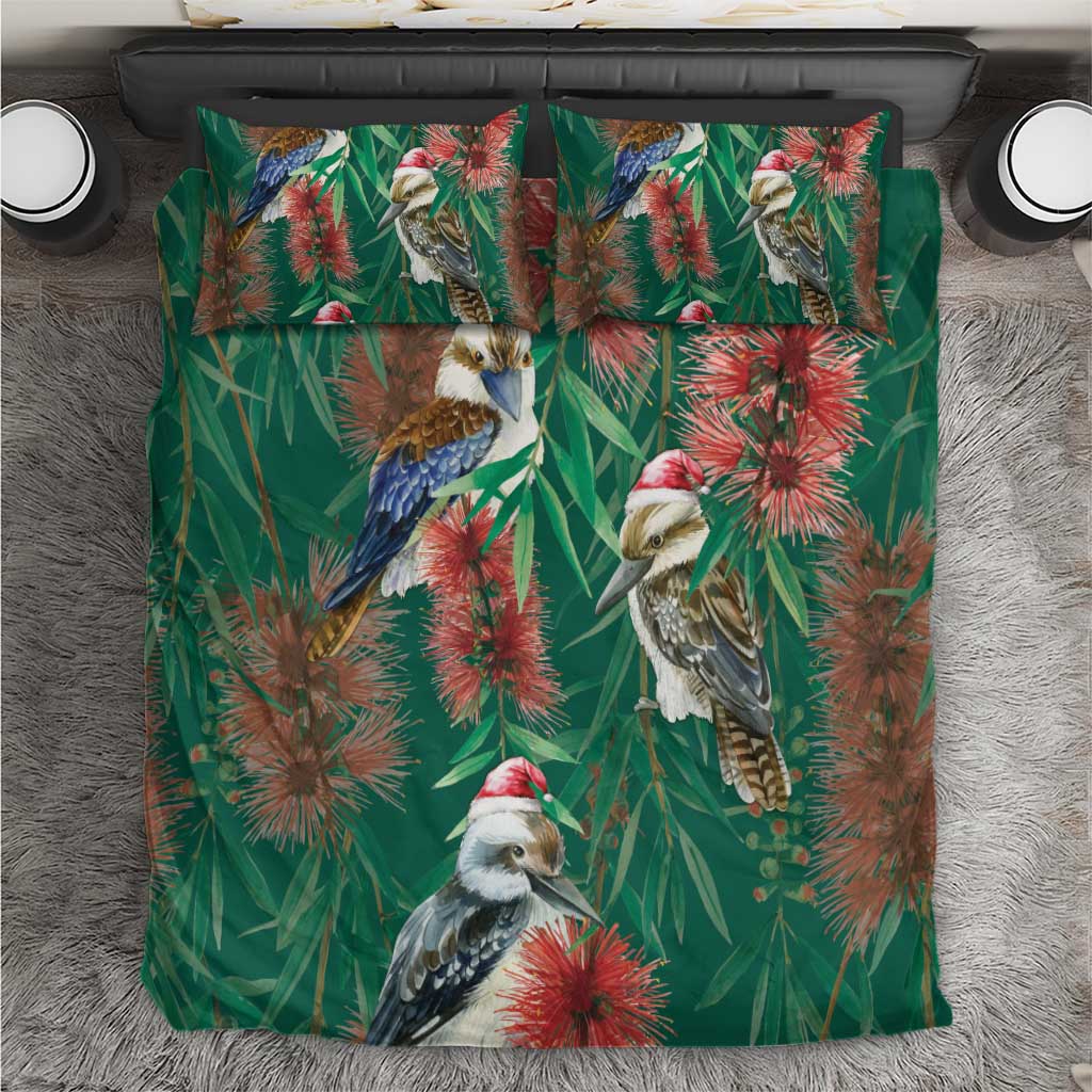 Australia Christmas Bedding Set Kookaburra Santa on Callistemon - Forest Green - Vibe Hoodie Shop