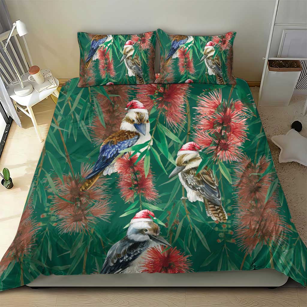 Australia Christmas Bedding Set Kookaburra Santa on Callistemon - Forest Green - Vibe Hoodie Shop