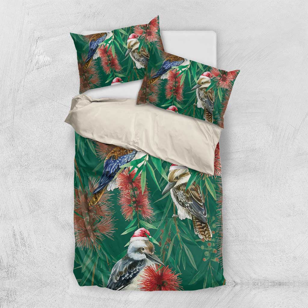 Australia Christmas Bedding Set Kookaburra Santa on Callistemon - Forest Green - Vibe Hoodie Shop