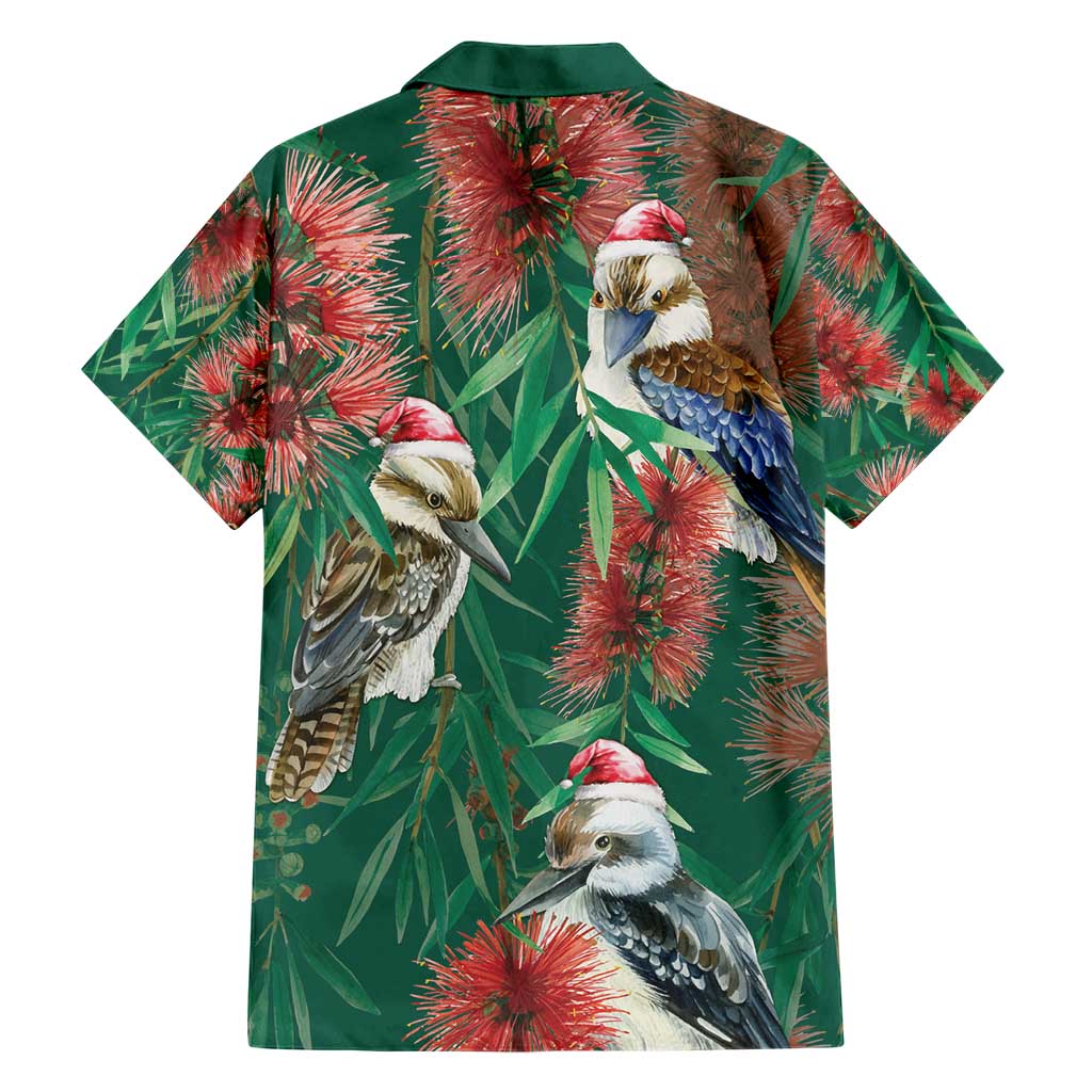 Australia Christmas Hawaiian Shirt Kookaburra Santa on Callistemon - Forest Green - Vibe Hoodie Shop