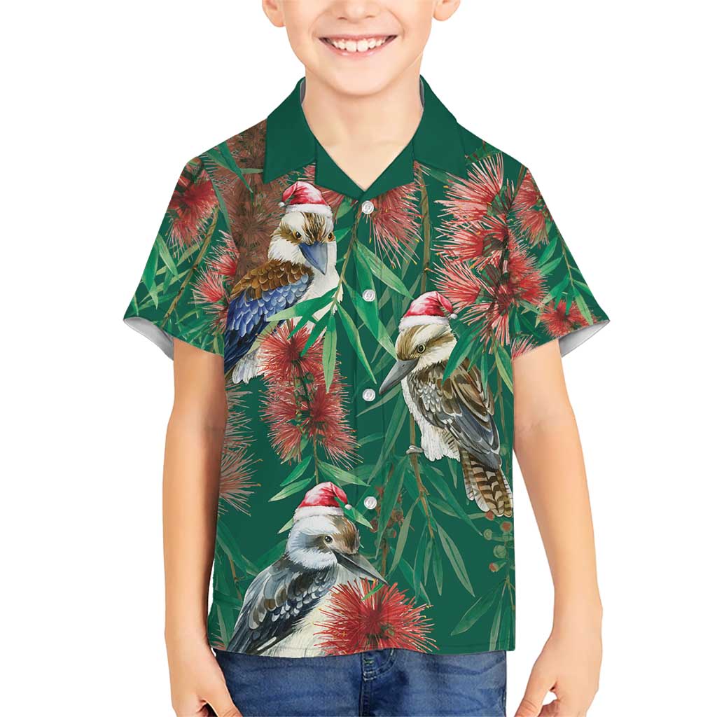 Australia Christmas Hawaiian Shirt Kookaburra Santa on Callistemon - Forest Green - Vibe Hoodie Shop