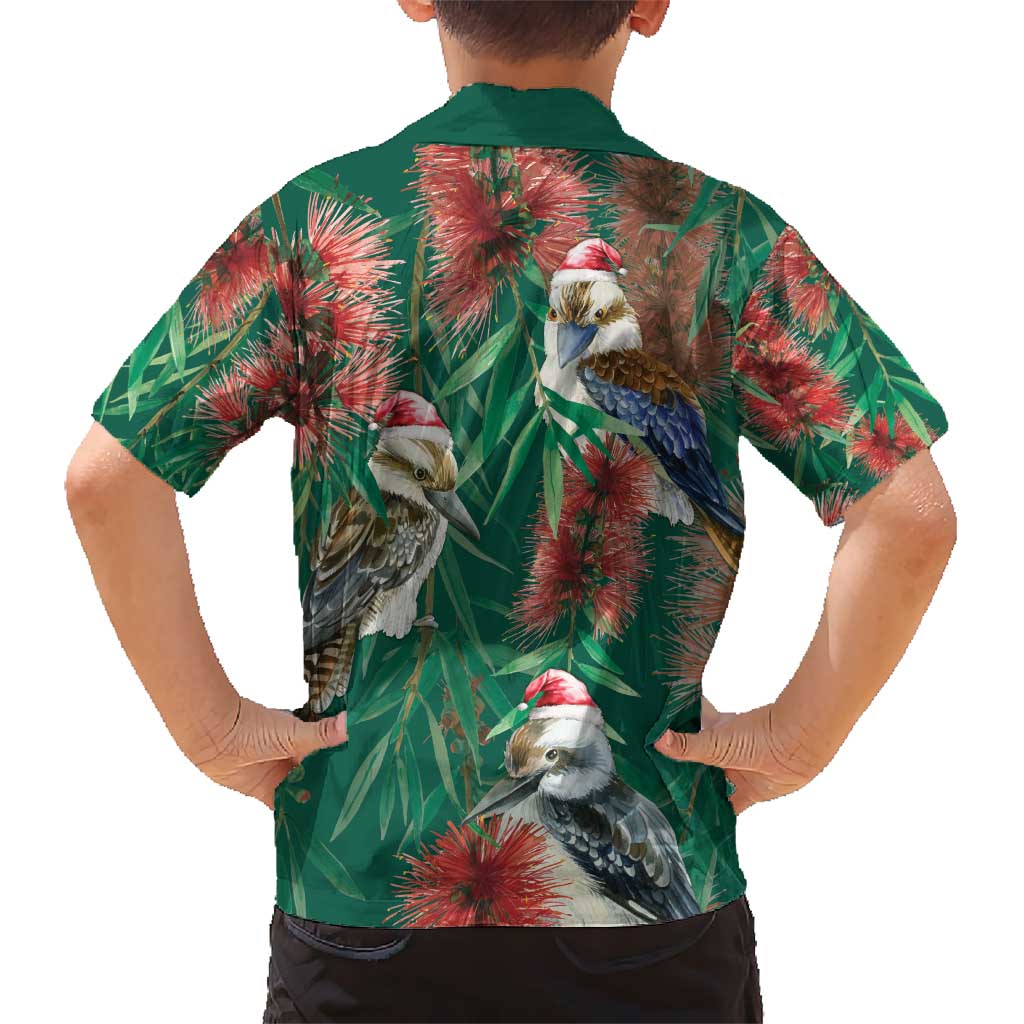 Australia Christmas Hawaiian Shirt Kookaburra Santa on Callistemon - Forest Green - Vibe Hoodie Shop