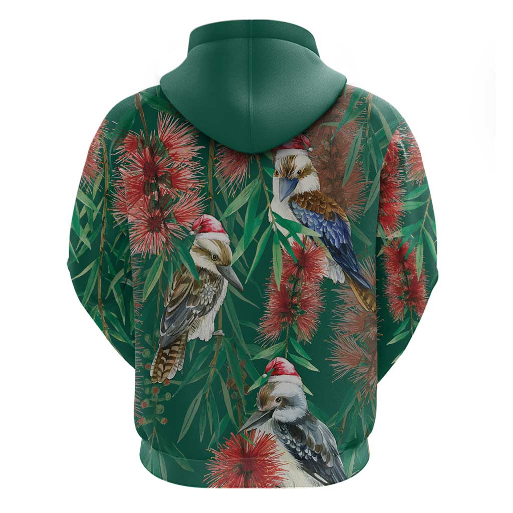 Australia Christmas Hoodie Kookaburra Santa on Callistemon - Forest Green LT7 - Vibe Hoodie Shop