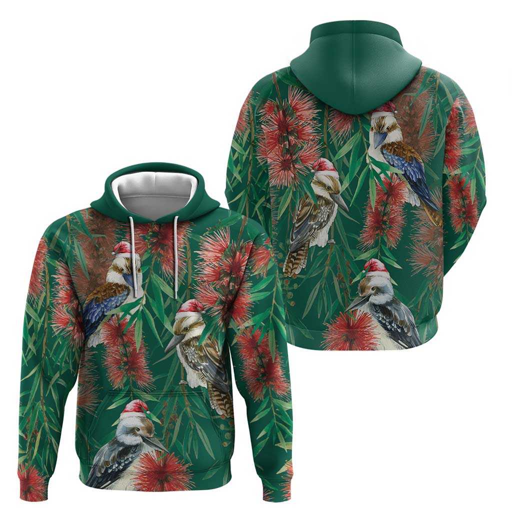 Australia Christmas Hoodie Kookaburra Santa on Callistemon - Forest Green LT7 - Vibe Hoodie Shop