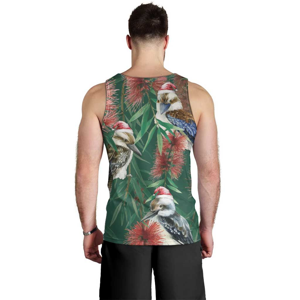 Australia Christmas Men Tank Top Kookaburra Santa on Callistemon - Forest Green - Vibe Hoodie Shop
