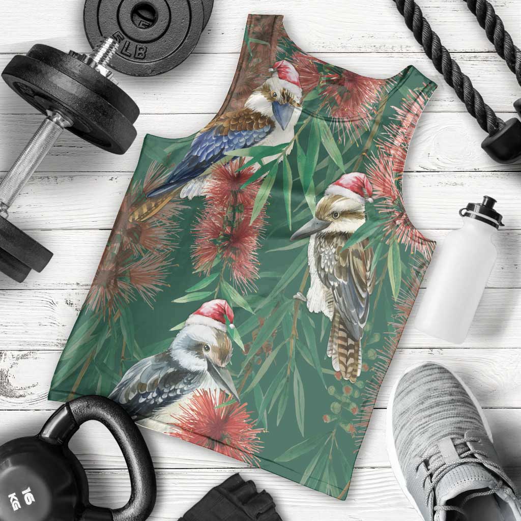 Australia Christmas Men Tank Top Kookaburra Santa on Callistemon - Forest Green - Vibe Hoodie Shop