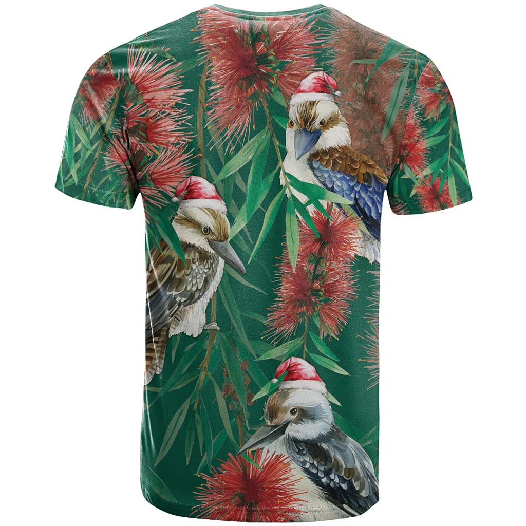 Australia Christmas T Shirt Kookaburra Santa on Callistemon - Forest Green - Vibe Hoodie Shop