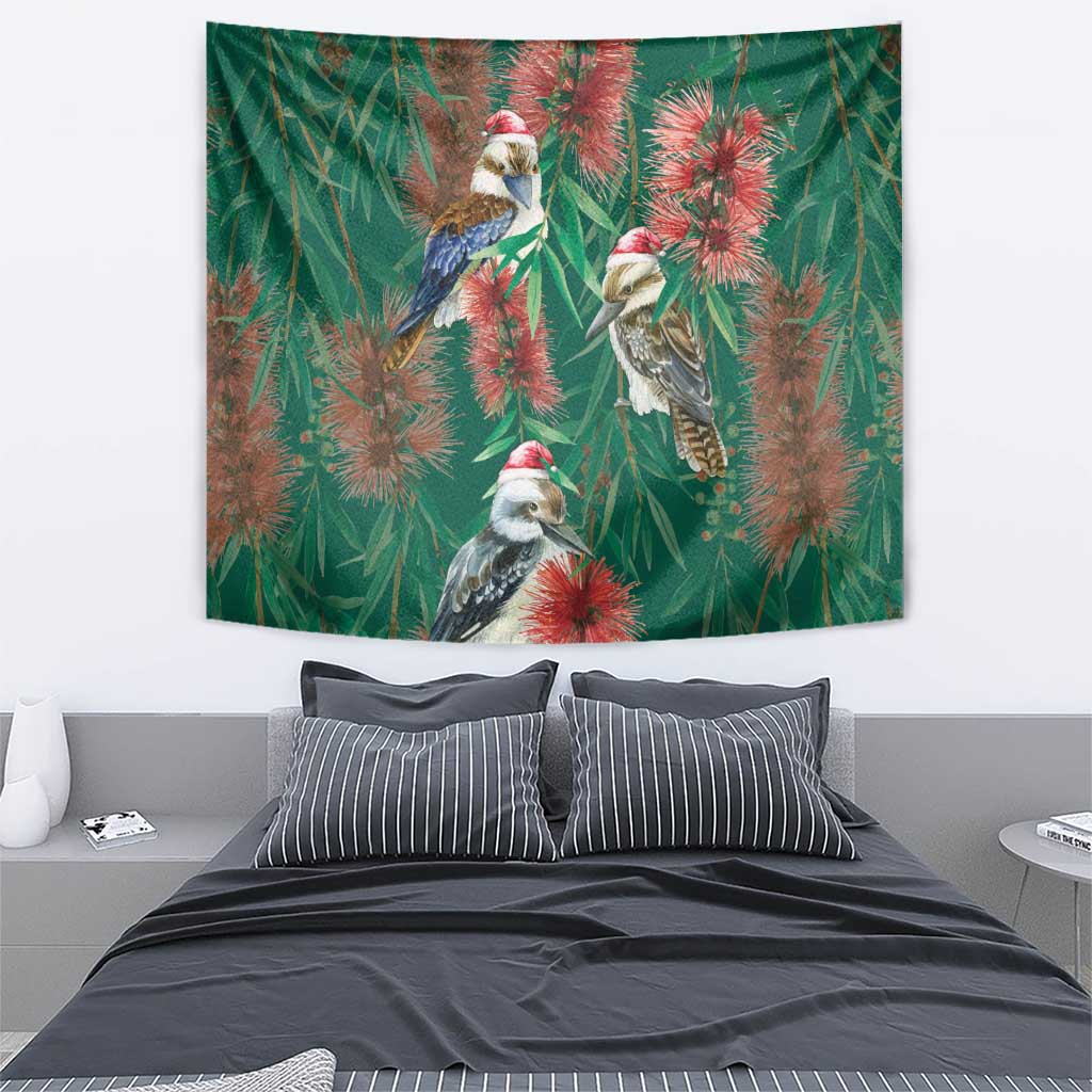 Australia Christmas Tapestry Kookaburra Santa on Callistemon - Forest Green - Vibe Hoodie Shop