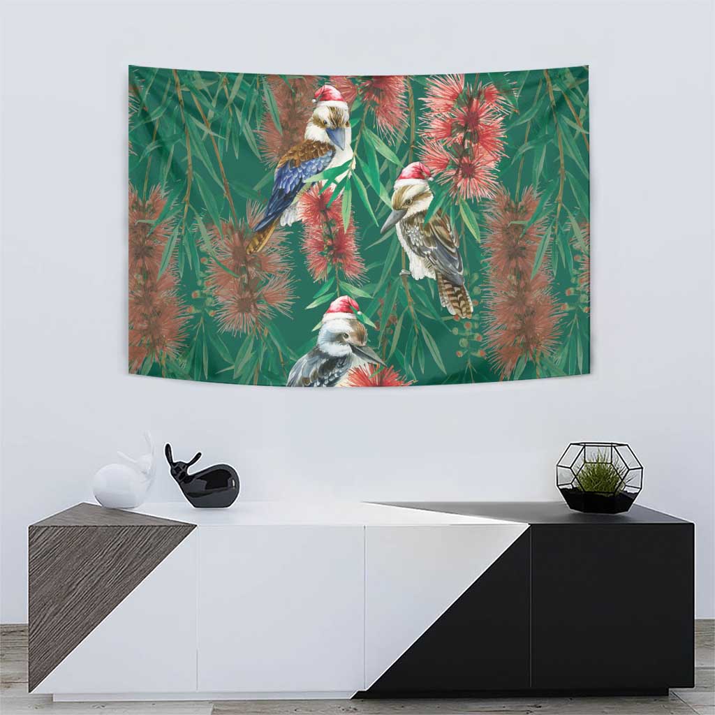 Australia Christmas Tapestry Kookaburra Santa on Callistemon - Forest Green - Vibe Hoodie Shop