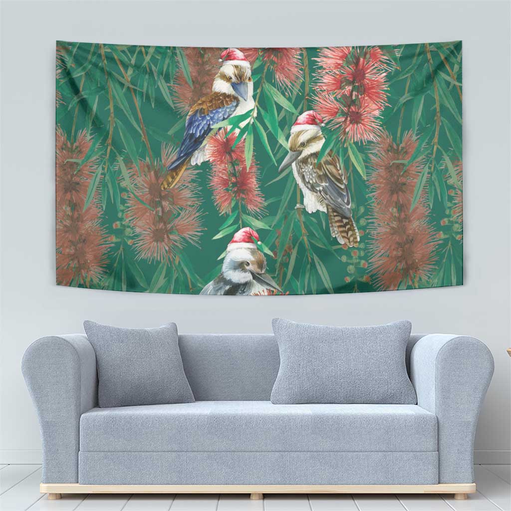 Australia Christmas Tapestry Kookaburra Santa on Callistemon - Forest Green - Vibe Hoodie Shop