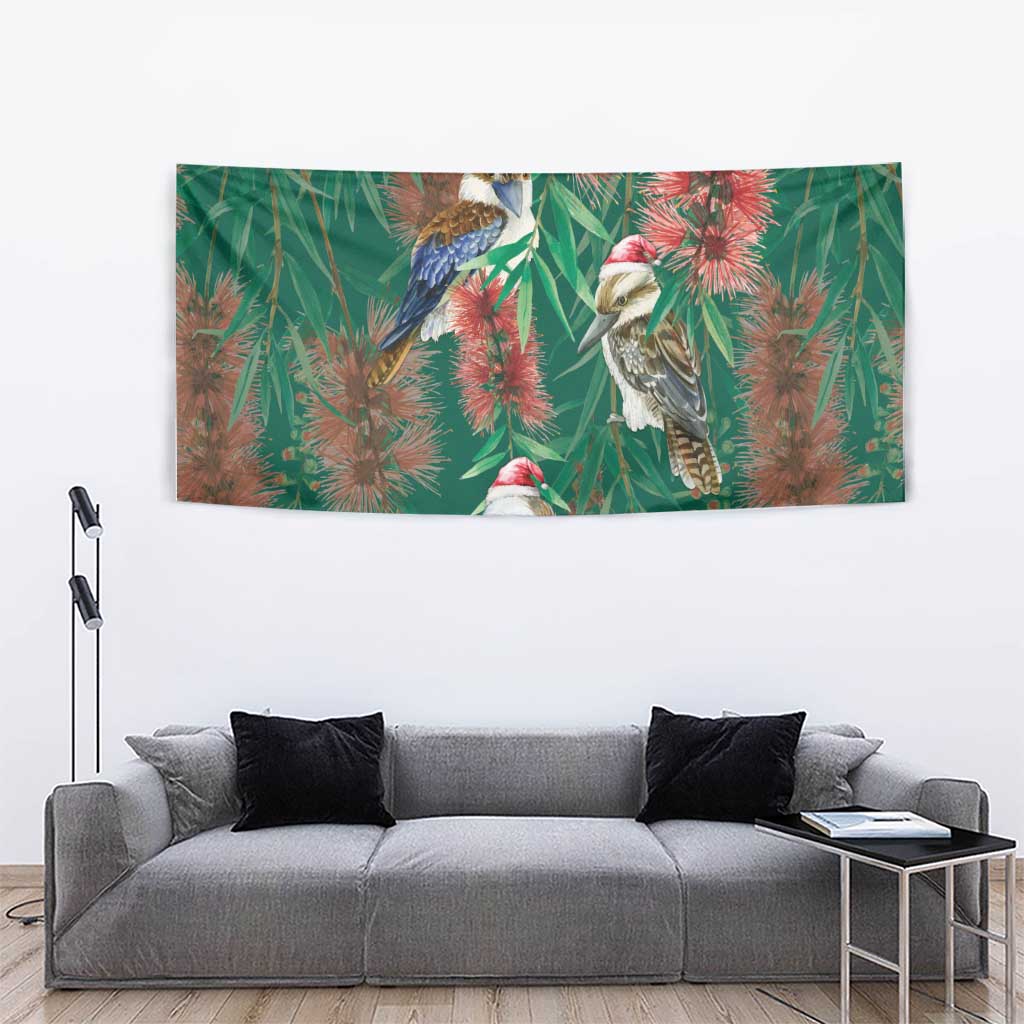 Australia Christmas Tapestry Kookaburra Santa on Callistemon - Forest Green - Vibe Hoodie Shop