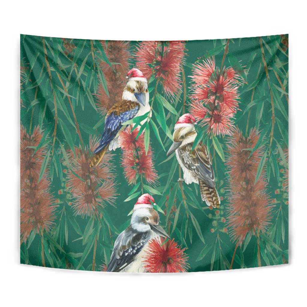 Australia Christmas Tapestry Kookaburra Santa on Callistemon - Forest Green - Vibe Hoodie Shop