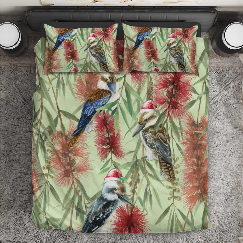 Australia Christmas Bedding Set Kookaburra Santa on Callistemon - Pastel - Vibe Hoodie Shop