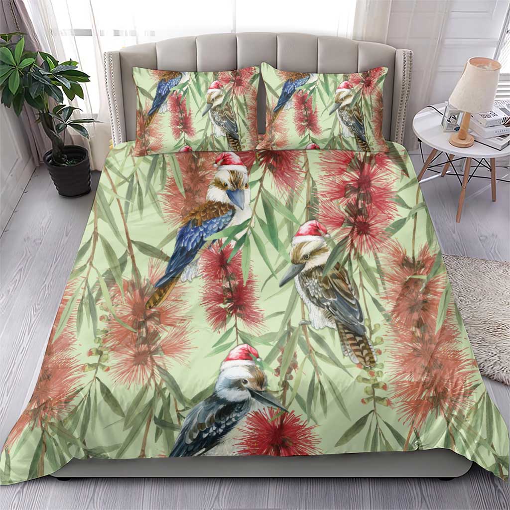 Australia Christmas Bedding Set Kookaburra Santa on Callistemon - Pastel - Vibe Hoodie Shop