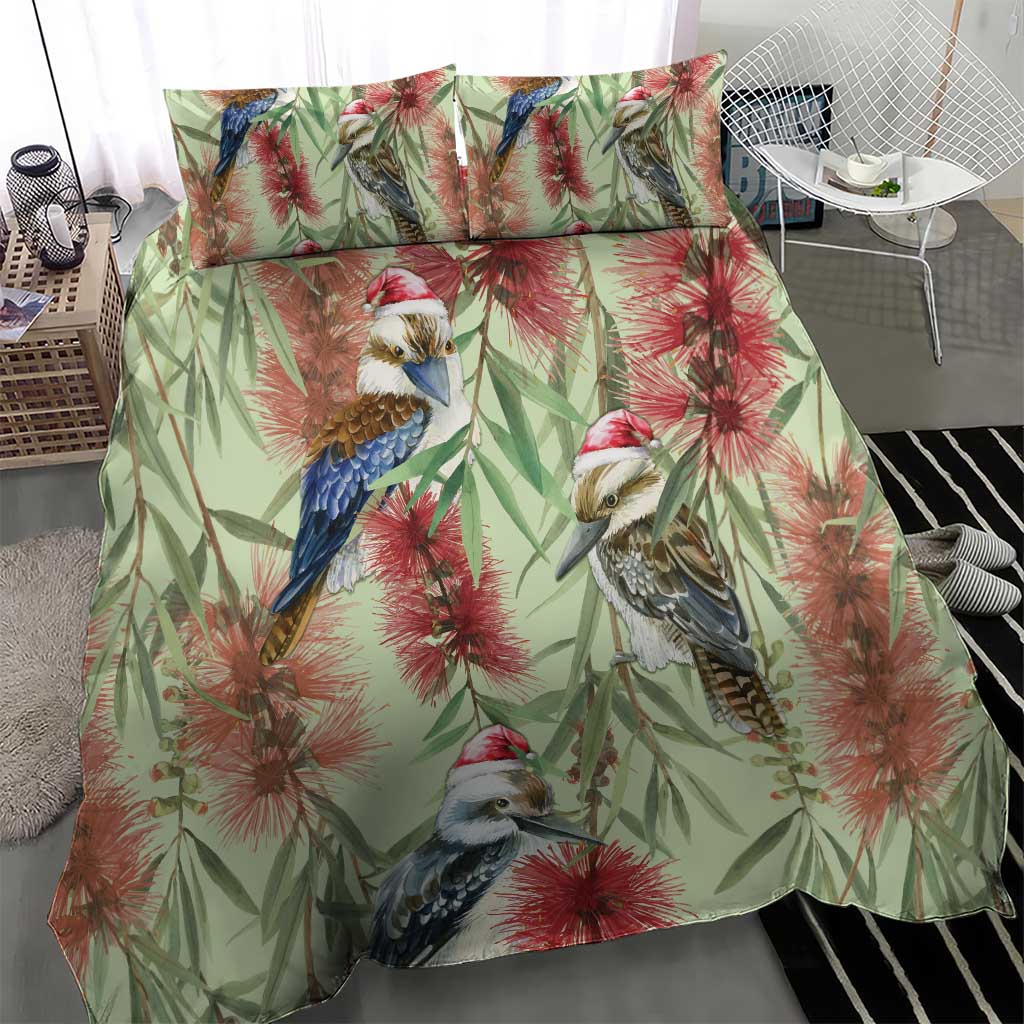 Australia Christmas Bedding Set Kookaburra Santa on Callistemon - Pastel - Vibe Hoodie Shop