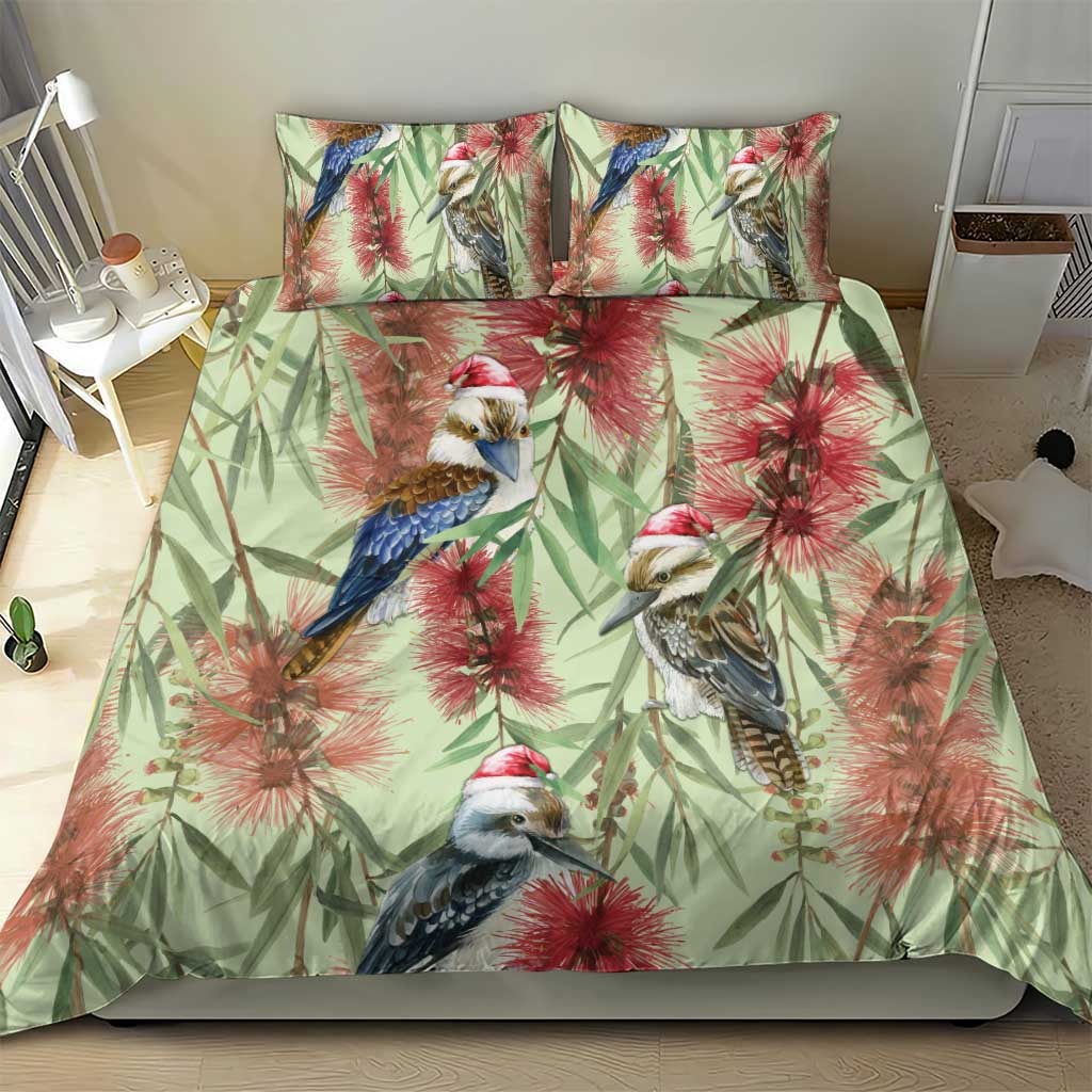 Australia Christmas Bedding Set Kookaburra Santa on Callistemon - Pastel - Vibe Hoodie Shop
