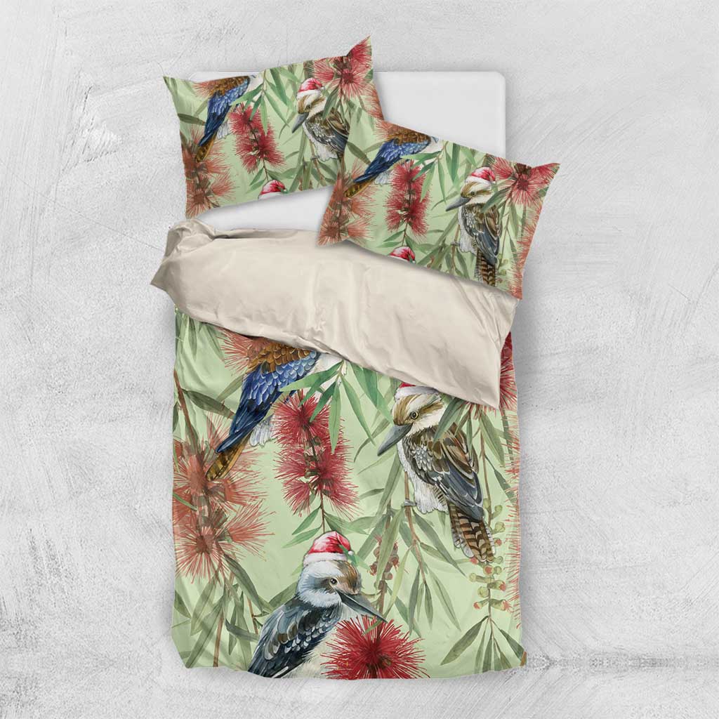 Australia Christmas Bedding Set Kookaburra Santa on Callistemon - Pastel - Vibe Hoodie Shop