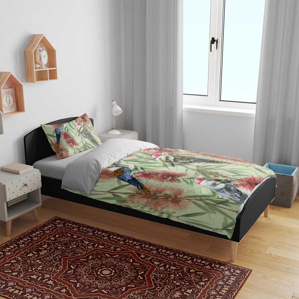 Australia Christmas Bedding Set Kookaburra Santa on Callistemon - Pastel - Vibe Hoodie Shop
