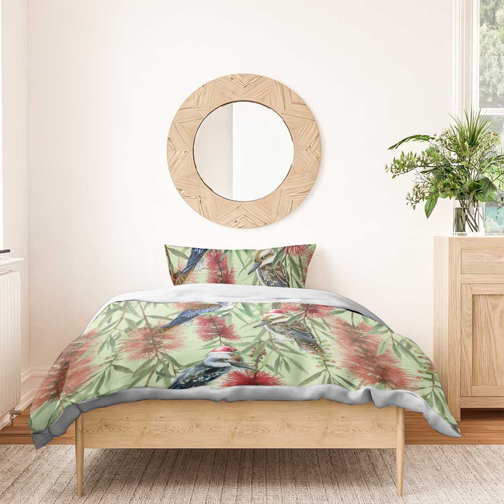 Australia Christmas Bedding Set Kookaburra Santa on Callistemon - Pastel - Vibe Hoodie Shop