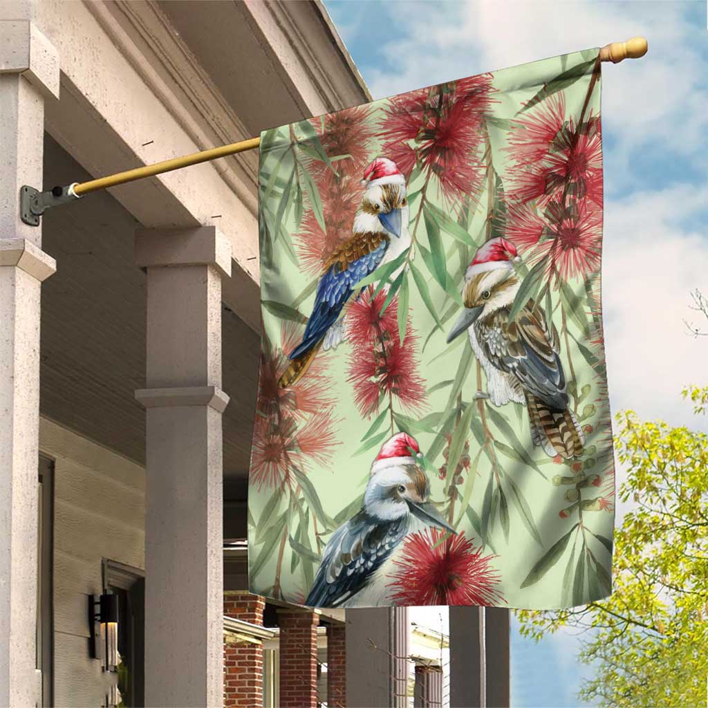 Australia Christmas Garden Flag Kookaburra Santa on Callistemon - Pastel - Vibe Hoodie Shop