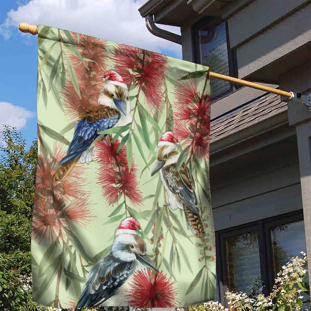 Australia Christmas Garden Flag Kookaburra Santa on Callistemon - Pastel - Vibe Hoodie Shop